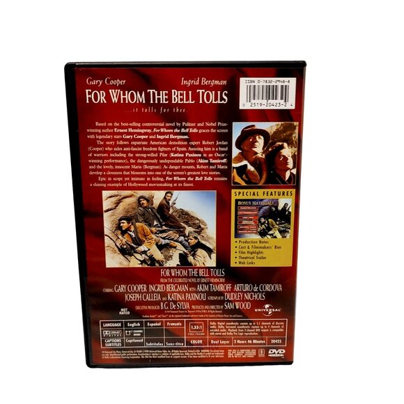 Vntg 1940 For Whom The Bell Tolls DVD Gary Cooper Ingrid Bergman Classic Film Un - Picture 2 of 7